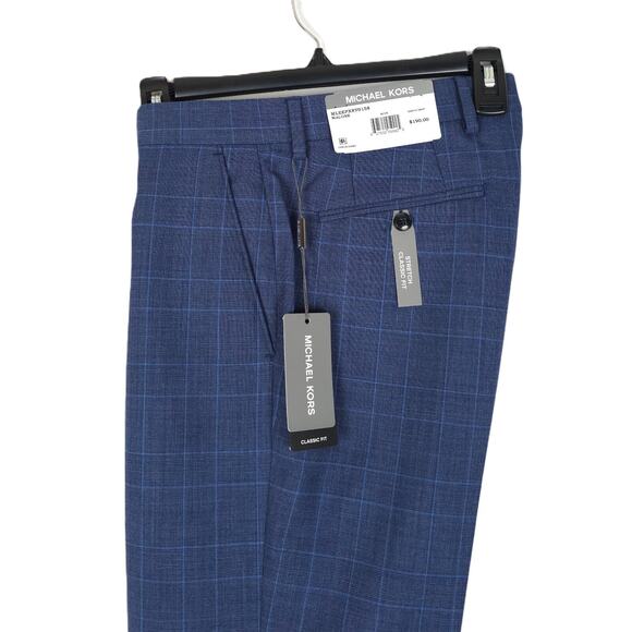 Michael Kors Men's Classic-Fit Stretch Wool Suit Pants Blue Plaid 38x32 NWT - Picture 1 of 6